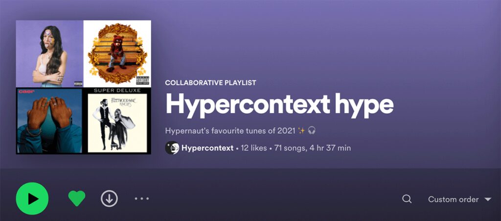 Hypercontext playlist in spotify