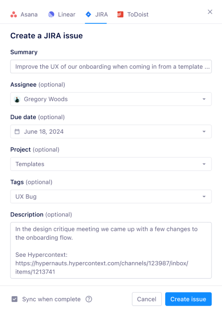 Export next steps to other systems