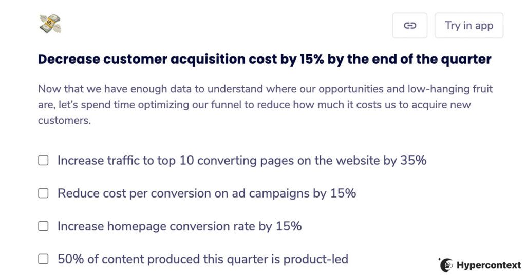 OKR example- decrease customer acquisition