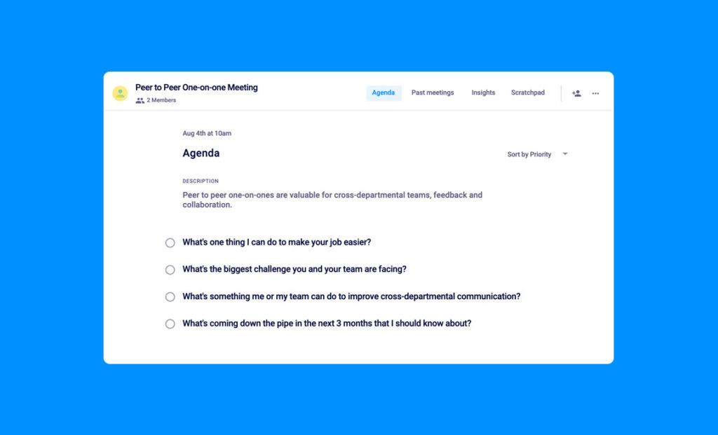 peer-to-peer one-on-one meeting agenda template