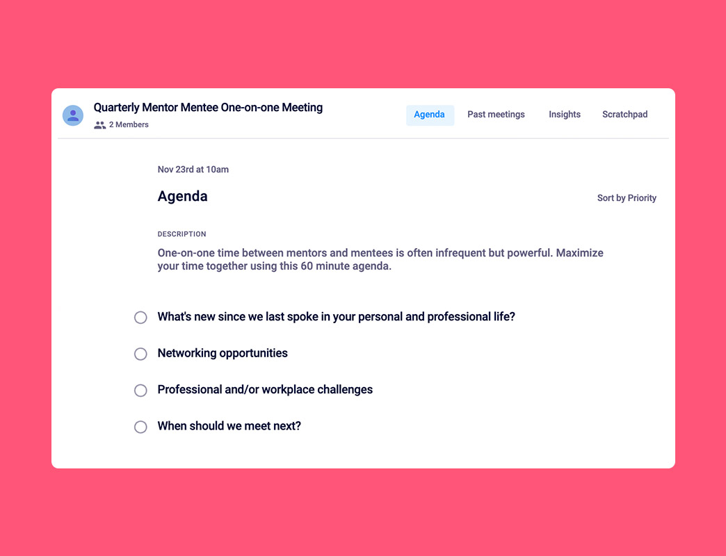 mentor meeting agenda