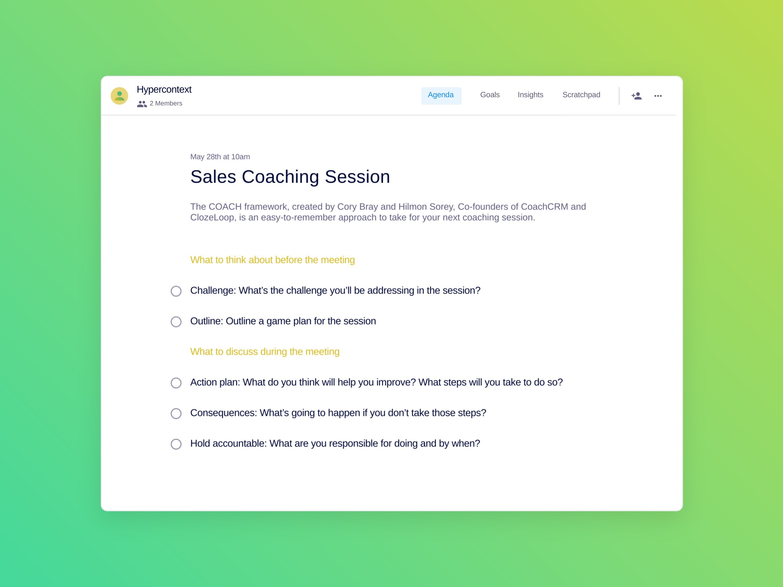 Sales coaching agenda template