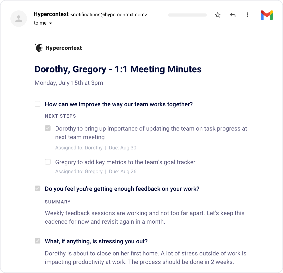 1:1 meeting minutes