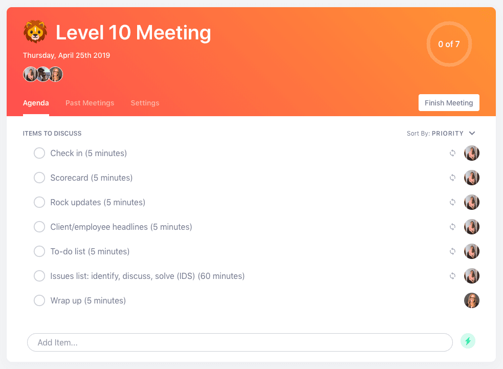 Level 10 meeting agenda template