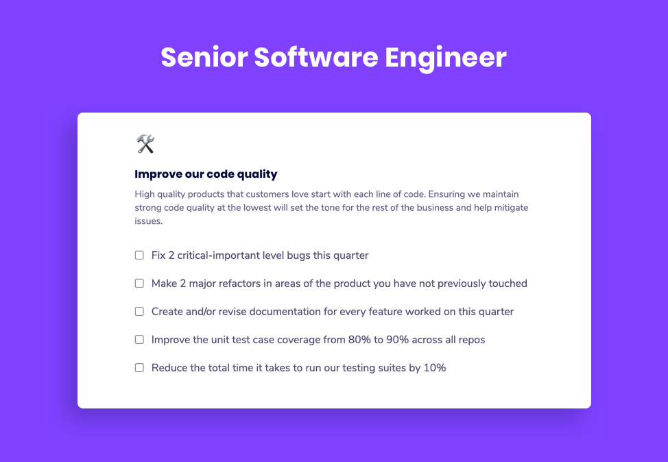 Senior Software Engineer Goal Example