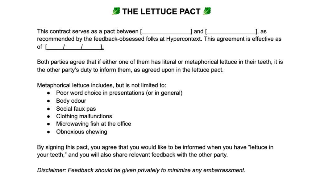 the lettuce pact for giving difficult feedback